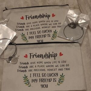 Two Friendship Themed Canvas Pouch Set - Cream